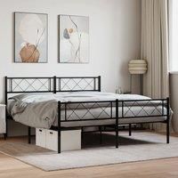 Metal Bed Frame with Headboard and Footboard Black 160x200 cm