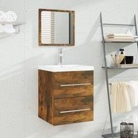 Sink Cabinet with Built-in Basin Smoked Oak Engineered Wood