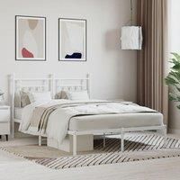 Metal Bed Frame with Headboard White 140x190 cm