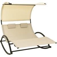 Double Sun Lounger with Canopy Textilene Cream