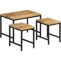 Nesting Coffee Tables 3 pcs Solid Rough Mango Wood and Iron