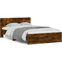 Bed Frame with Headboard and LED Smoked Oak 140x200 cm