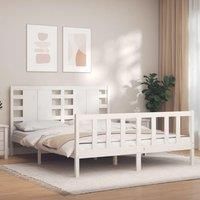 Bed Frame with Headboard White King Size Solid Wood