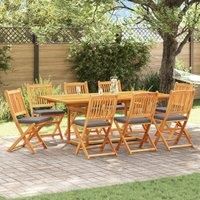 Folding Garden Chairs with Grey Cushion 8pcs Solid Acacia Wood