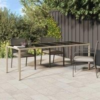 Garden Table Beige 250x100x75 cm Tempered Glass and Poly Rattan