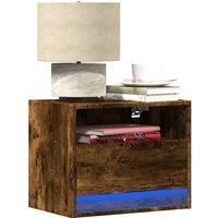 Wall-mounted Bedside Cabinet with LED Lights Smoked Oak