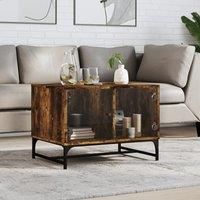 Coffee Table with Glass Doors Smoked Oak 68.5x50x50 cm