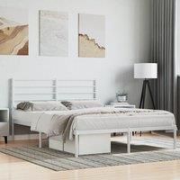 Metal Bed Frame with Headboard White 150x200 cm King Size