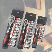 12pcs Socket Ratchet Handle Wrench Set 1/4 3/8 1/2 Spanner Kit With Extension Rod and 10 Common