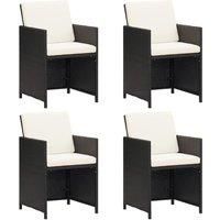 Garden Dining Chairs with Cushions 4 pcs Black Poly Rattan