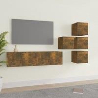 6 Piece TV Cabinet Set Smoked Oak Engineered Wood
