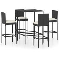 5 Piece Garden Bar Set with Cushions Poly Rattan Black