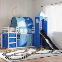 Bunk Bed without Mattress with Slide and Curtains Blue 90x190 cm Single