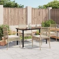 5 Piece Garden Dining Set with Cushions Beige Poly Rattan