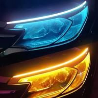 LED DRL Car Daytime Running Light Flexible Waterproof Strip Auto Headlights White Turn Signal Yellow