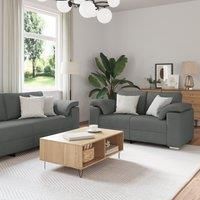 3-Piece Sofa Set with Cushions in Dark Grey Fabric
