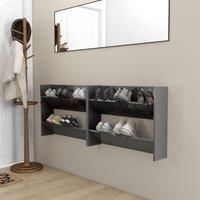 Wall Shoe Cabinets 2 pcs High Gloss Grey 80x18x60 cm Engineered Wood