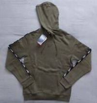 Reebok Hoodie Mens Small Green Khaki Kangaroo Pocket Fleece Lined Retro Taping
