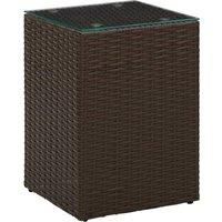 Side Table with Glass Top Brown 35x35x52 cm Poly Rattan