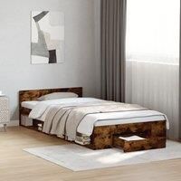 Bed Frame with Drawer without Mattress Smoked Oak 100x200 cm