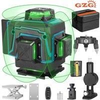 GZG 4x360 Self-Leveling Line Laser with Green Beam, 16 Lines, USB Rechargeable, Remote Control, Lifting Base, Pulse Mode