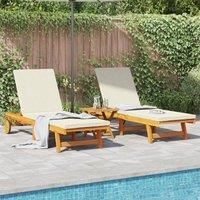 Sun Loungers 2 pcs with Wheels and Cushion Solid Wood Acacia