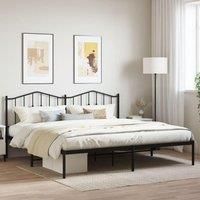 Metal Bed Frame with Headboard Black 193x203 cm