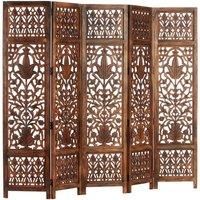 Hand Carved 5-Panel Room Divider Brown 200x165 cm Solid Mango Wood