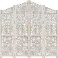 Hand carved 4-Panel Room Divider White 160x165 cm Solid Mango Wood