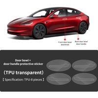 For Tesla 2021-25Model 3 Y TPU Transparent Refit Sticker Protection Door bowl+door handle protective sticker (transparent)