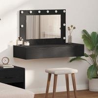 Wall-Mounted Dressing Table with LED Lights in Black Oak