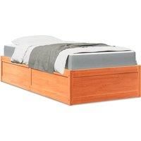 Bed with Mattress Wax Brown 100x200 cm Solid Wood Pine
