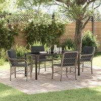 5 Piece Garden Dining Set with Cushions Light Grey Poly Rattan