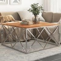 Coffee Table Silver Stainless Steel and Solid Acacia Wood