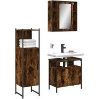 3 Piece Bathroom Cabinet Set Smoked Oak Engineered Wood