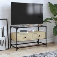 TV Cabinet with Glass Top Sonoma Oak 80x35x51 cm Engineered Wood