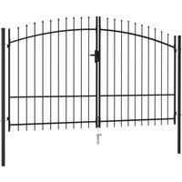 Fence Gate Double Door with Spike Top Steel 3x1.75 m Black