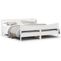 Bed Frame with Headboard White 200x200 cm Solid Wood Pine