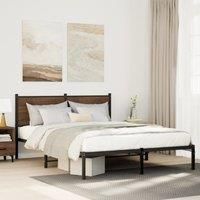 Metal Bed Frame without Mattress Brown Oak 137x190 cm