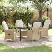 5 Piece Garden Dining Set with Cushions Beige Poly Rattan
