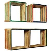 Wall Shelf Set 3 Pieces Solid Reclaimed Teak Multicolour