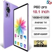 2025 Original P60 Pro 5G Dual Sim Tablet Android 14 kids Tablet 10.1''HD Screen 22GB+2TB 20000mAh Tab Tablets PC With keyboard