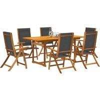 7 Piece Garden Dining Set Solid Wood Acacia and Textilene