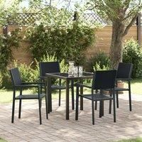 5 Piece Garden Dining Set Black Poly Rattan