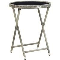 Tea Table Grey 60 cm Poly Rattan and Tempered Glass