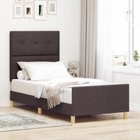 Bed Frame Dark brown Wood, Fabric 80 x 200 cm Durable Bed Frame