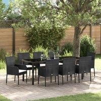 9 Piece Garden Dining Set with Cushions Black Poly Rattan