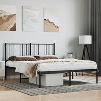 Metal Bed Frame with Headboard Black 140x190 cm