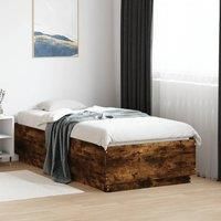 Bed Frame with LED without Mattress Smoked Oak 90x190 cm Single