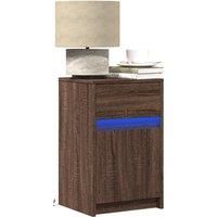 Bedside Cabinet with LED Lights Brown Oak Engineered Wood
